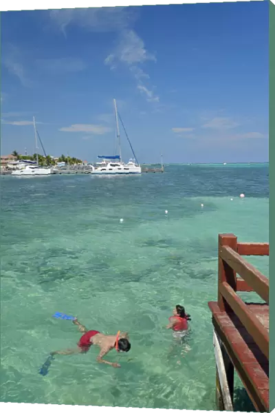 Couple snorkelling, San Pedro, Ambergris Caye, Caribbean, Central America