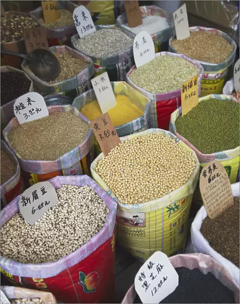 Dried beans and pulses at market, Guangzhou, Guangdong, China