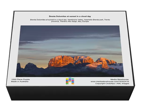 Brenta Dolomites at sunset in a cloud day