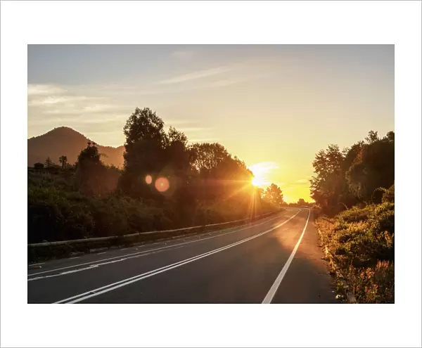 Road from Puerto Varas to Ensenada at sunset, Llanquihue Province, Los Lagos Region