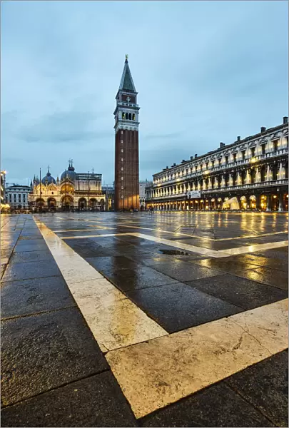 Venice, Veneto, Italy. The iconic Saint Mark Square illuminated