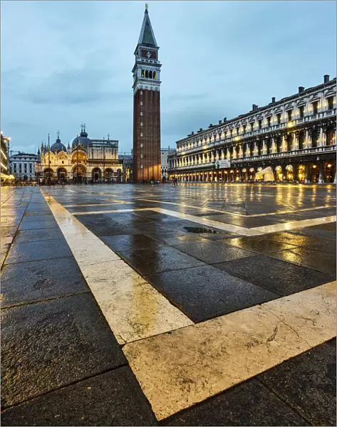 Venice, Veneto, Italy. The iconic Saint Mark Square illuminated