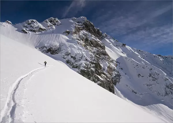 Skier at Sella di Pioda, Monte Disgrazia, Valtellina, Lombardy, Italy