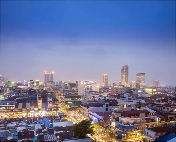 Southeast Asia, Cambodia; Phnom Penh. The skyline of Phnom Penhs central business