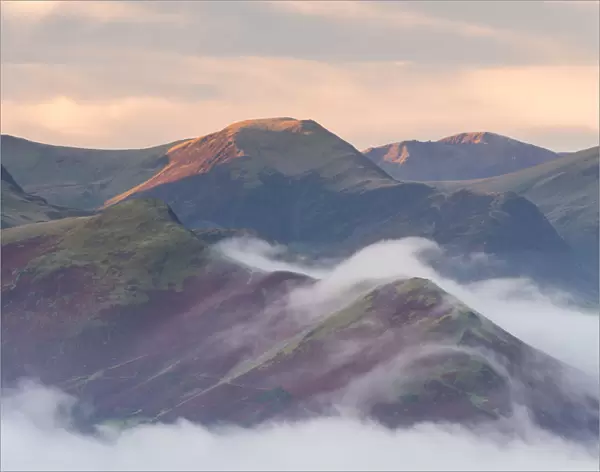 Catbells mountain surrounded by morning mist, Lake District National Park, Cumbria