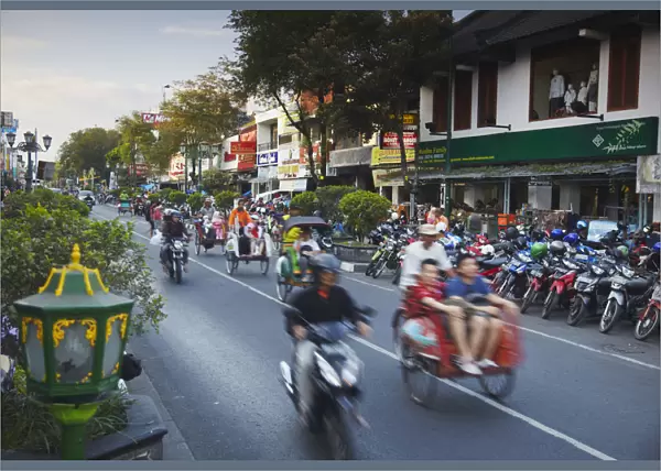 Traffic moving along Jalan Malioboro, Yogyakarta, Java, Indonesia