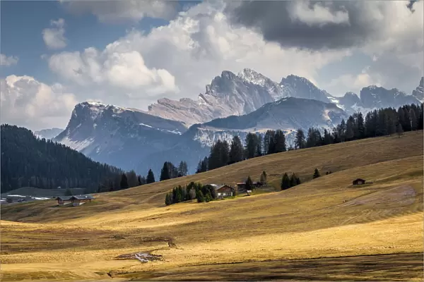 Siusi, Trentino Alto Adige, Italy. Scenic landscape of the Dolomities Alps in spring