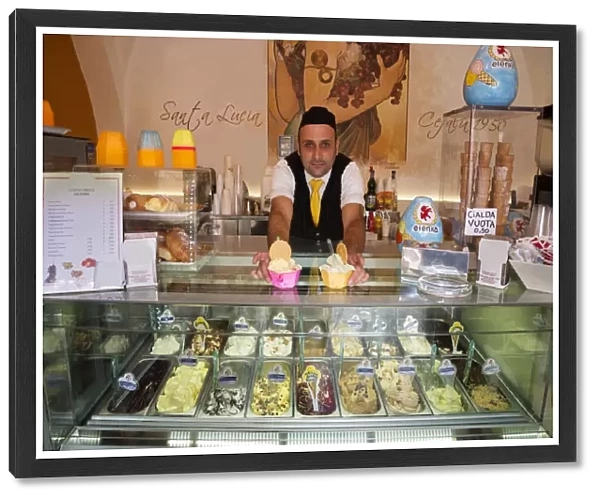 Ice cream seller, Cefalu, Sicily, Italy, Europe, MR