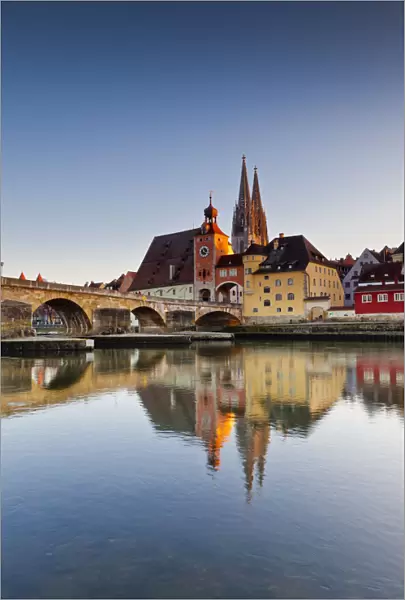 Stone Bridge & St. Peters Cathedral, Regensburg, Bavaria, Germany