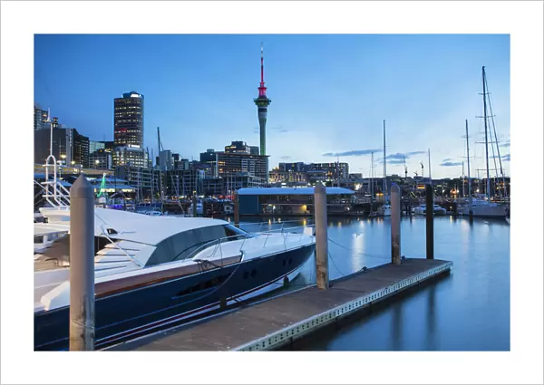 Viaduct Harbour at dusk, Auckland, North Island, New Zealand