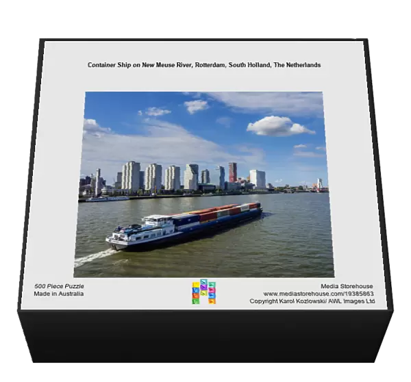 Container Ship on New Meuse River, Rotterdam, South Holland, The Netherlands