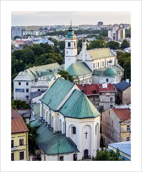 Poland, Lublin Voivodeship, City of Lublin, Old Town, Elevated view of the churches