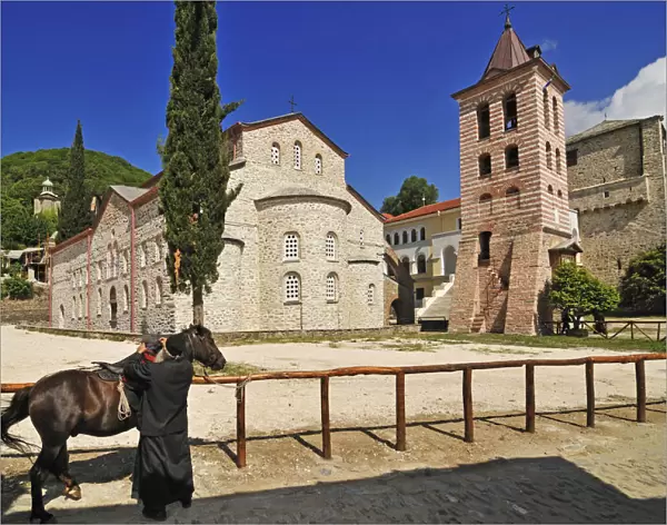 Horse riding monk, Protato Church, Karies, Mount Athos, Chalkidiki, Greece