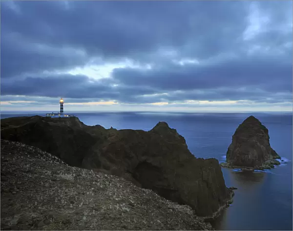Ponta da Barca lighthouse, in the middle of the Atlantic Ocean. Graciosa, Azores islands