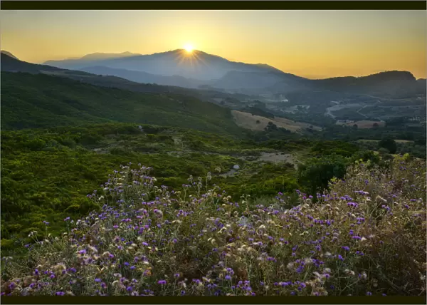 Sunset in the mountains near Argiroupoli, Crete, Greece, Europe