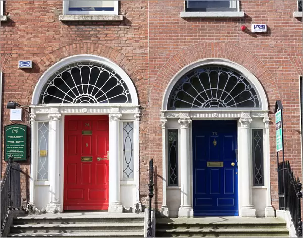 Europe, Dublin, Ireland, Merrion Square colored doors