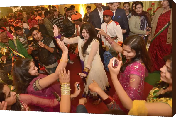 Bridesmaids dancing at Indian Wedding, Bharatpur, Rajasthan, India