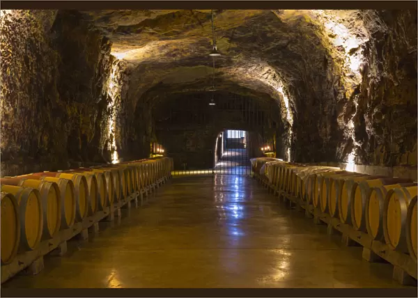 Spain, La Rioja, Haro. The wine caves at Bodegas Roda, a modern Rioja winery