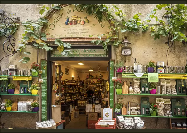 Europe, italy, Tuscany. Pitigliano. A shop with typical products
