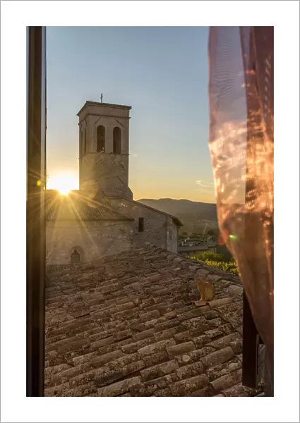 europe, italy, umbria. Sunset over the roofs of Montefalco