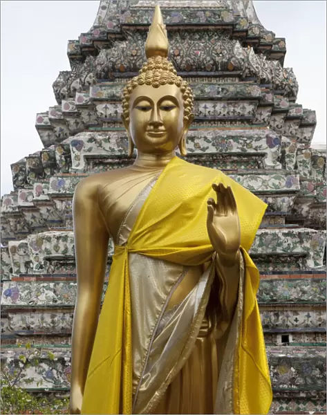 A statue in front of the Wat Arun Temple in Bangkok Thailand
