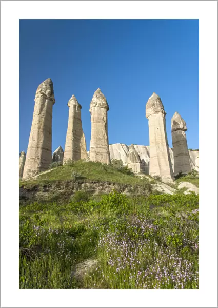 Scenic fairy chimneys landscape in springtime, Goreme, Cappadocia, Turkey
