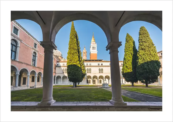 The Palladian cloister in San Giorgio Monastery, Venice, Veneto, Italy