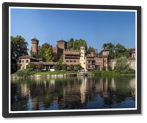 Panoramic view of Borgo Medievale fortress and Po River, Turin, Piedmont, Italy