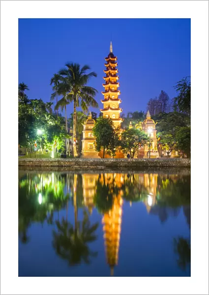 Tran Quoc Pagoda (Chua Tran Quoc) at night, Tay Ho District, Hanoi, Vietnam