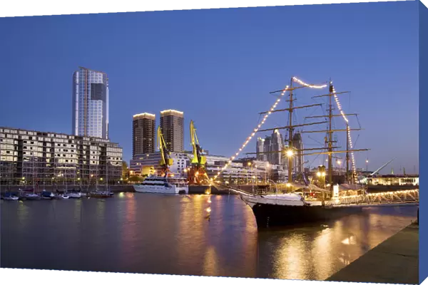 Modern buildings and sailboat, Puerto Madero, Buenos Aires, Argentina