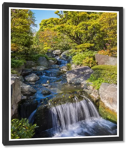 Japanese style garden with waterfall, Senso-ji Temple, Asakusa district, Tokyo, Japan