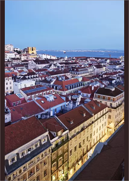 Rooftops of the Baixa, the historic centre of Lisbon, with the Tagus river and the