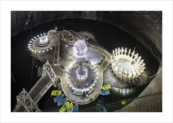 Romania, Transylvania, Cluj-Napoca. An aerial view of the Terezia Mine at Salina Turda
