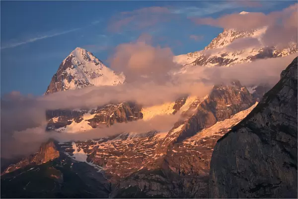 Europe, Switzerland, Bern, Bernese Oberland, Eiger and Moench peaks