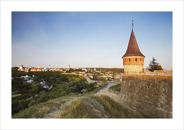 Tower of Old Castle with Old Town in background, Kamyanets-Podilsky, Podillya, Ukraine