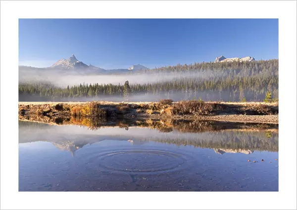 Unicorn and Cathedral Peaks reflected in the Tuolumne River, Tuolumne Meadows, Yosemite