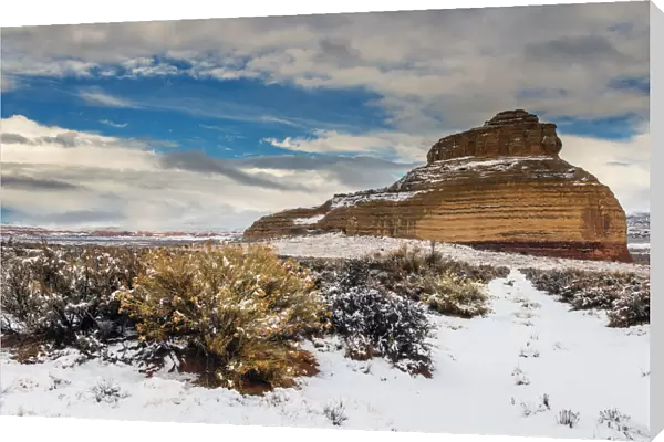 Snowy desert landscape, Utah, USA
