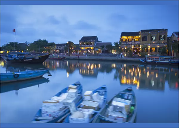 Boats on Thu Bon River at dusk, Hoi An (UNESCO World Heritage Site), Quang Ham, Vietnam