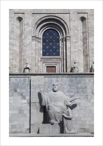 Armenia, Yerevan, Matenadaran, Statue of Mashtots teaching his alphabet to a sisciple