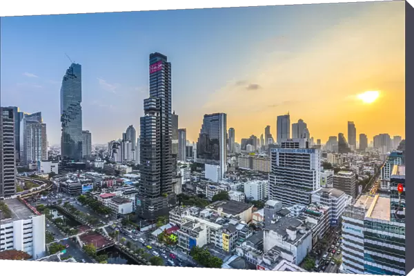 MahaNakhon Tower (by Ole Scheeren) and Silom skyline, Bangkok, Thailand