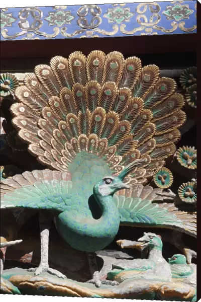Japan, Nikko, Toshogu Shrine, Wooden Peacock Carving