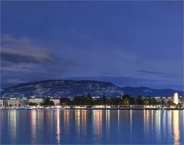 Switzerland, Geneva, Lake Geneva  /  Lac Leman and Jet d Eau Fountain