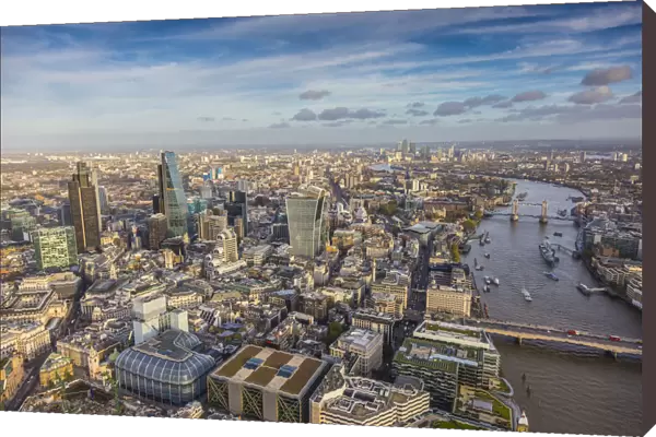 Aerial view from helicopter, City of London & River ThamesLondon, England