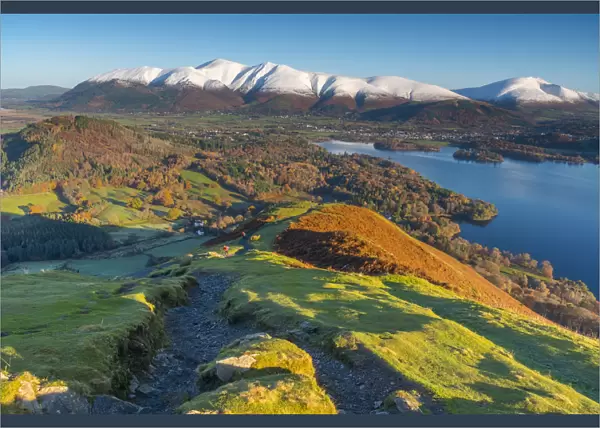 UK, England, Cumbria, Lake District, Derwentwater, Skiddaw and Blencathra mountains