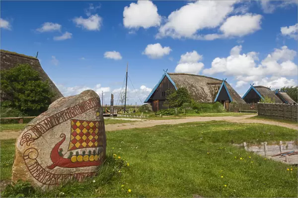 Denmark, Jutland, Hemmet, Bork Vikingehavn, recreated Viking village, viking houses