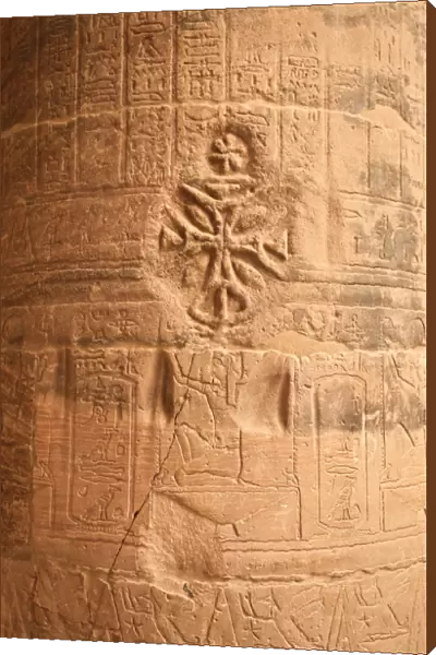 Egypt, Aswan, Philae, Temple of Isis, Christian Cross inscribed on a column