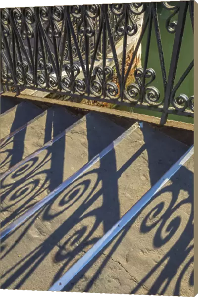 Railings and steps on a small bridge, Venice, Veneto, Italy