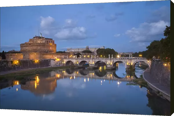 Castel Sant Angelo & San t Angelo Bridge at Dusk, Rome, Italy