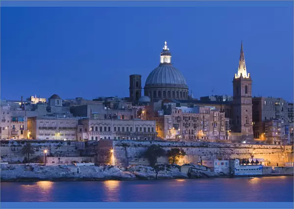 Malta, Valletta, skyline with St. Pauls Anglican Cathedral and Carmelite Church