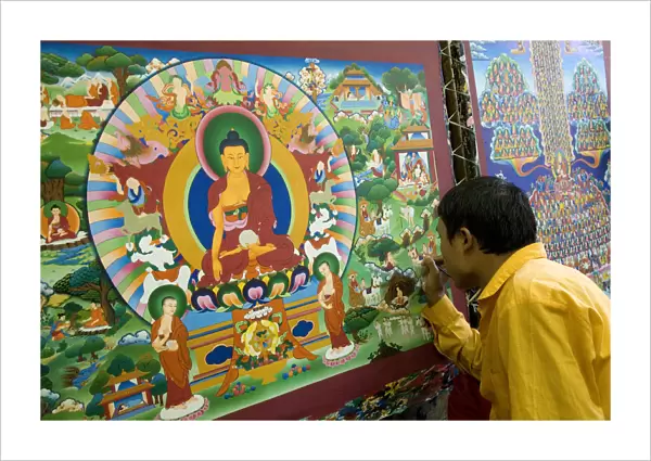 Buddhist monk painting Tangka Bodnath, Kathmandu, Nepal
